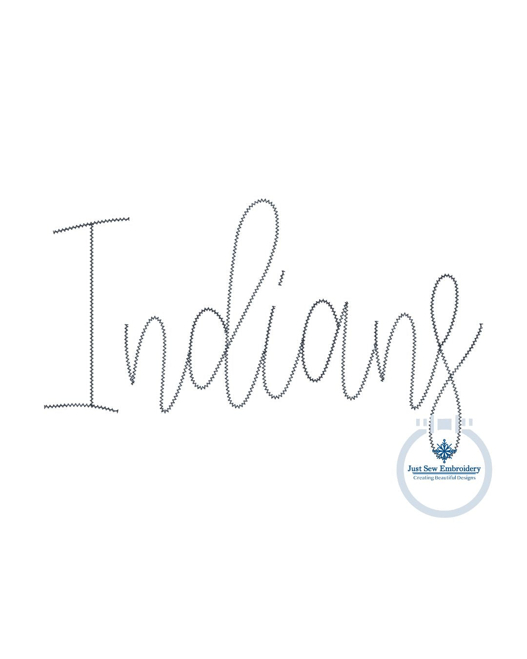 Indians Chenille Yarn Script Embroidery Design Five Sizes 5x7, 8x8, 9x9, 6x10, and 7x12 Hoop