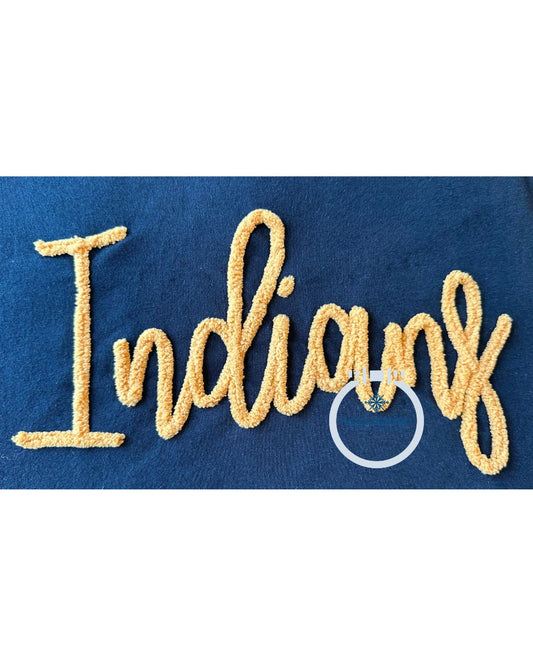Indians Chenille Yarn Script Embroidery Design Five Sizes 5x7, 8x8, 9x9, 6x10, and 7x12 Hoop