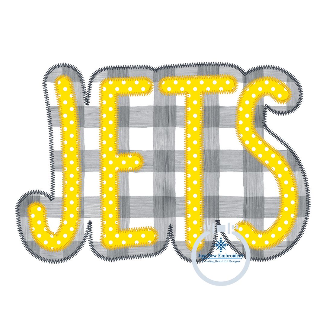 JETS Double Zigzag Applique Embroidery Machine Design Five Sizes 5x7, 8x8, 6x10, 7x12, and 8x12 Hoop