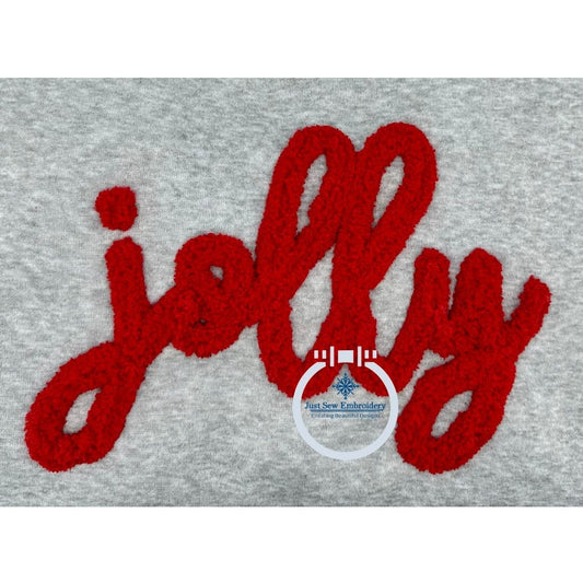 Jolly Chenille Yarn Applique Embroidery Machine Design Christmas Five Sizes 5x7, 8x8, 6x10, 7x12, and 8x12 Hoop
