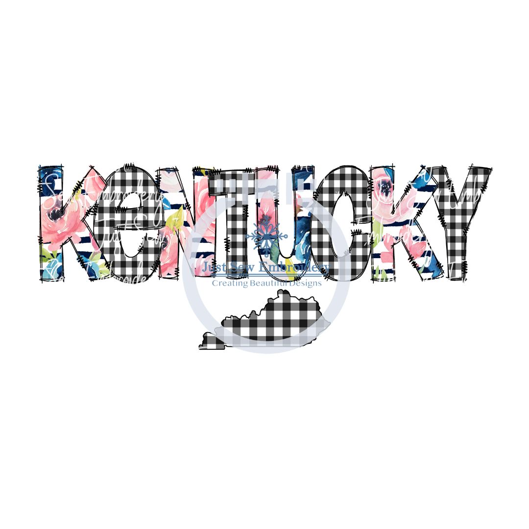 Kentucky State Gingham Floral Doodle Font Print PNG Digital Printing File KY Sublimation