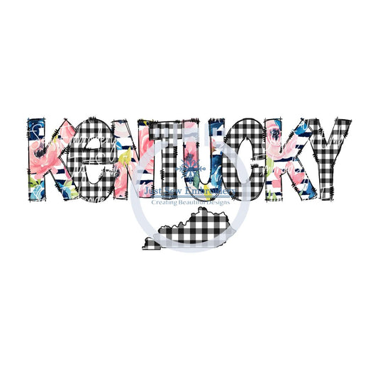 Kentucky State Gingham Floral Doodle Font Print PNG Digital Printing File KY Sublimation