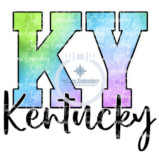 KY Kentucky Watercolor Print PNG Digital File Script Blue Green