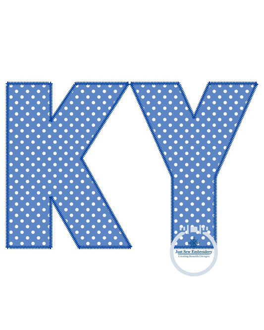 KY Bold Block Applique Embroidery Kentucky Design ZigZag Stitch One Size 8x12 Hoop