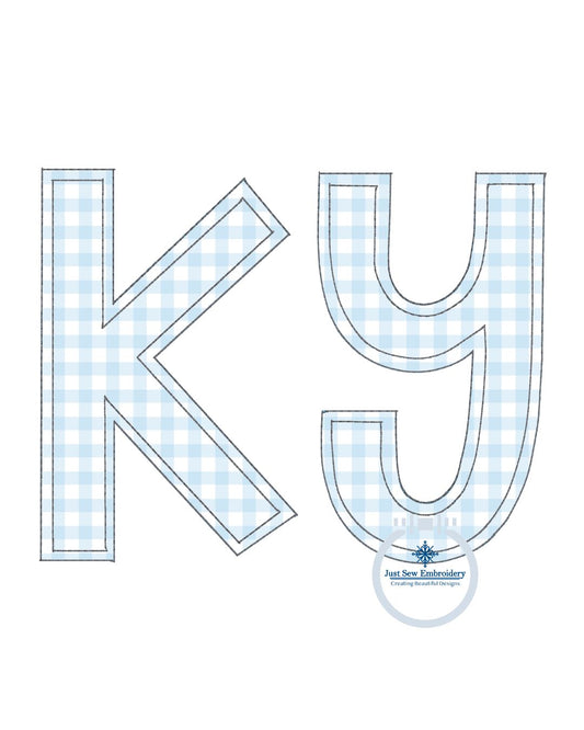 KY Double Line Stitch Raggy Applique Embroidery Design in Three Sizes: 5x7 Hoop, 6x10 Hoop, and 8x12 Hoop