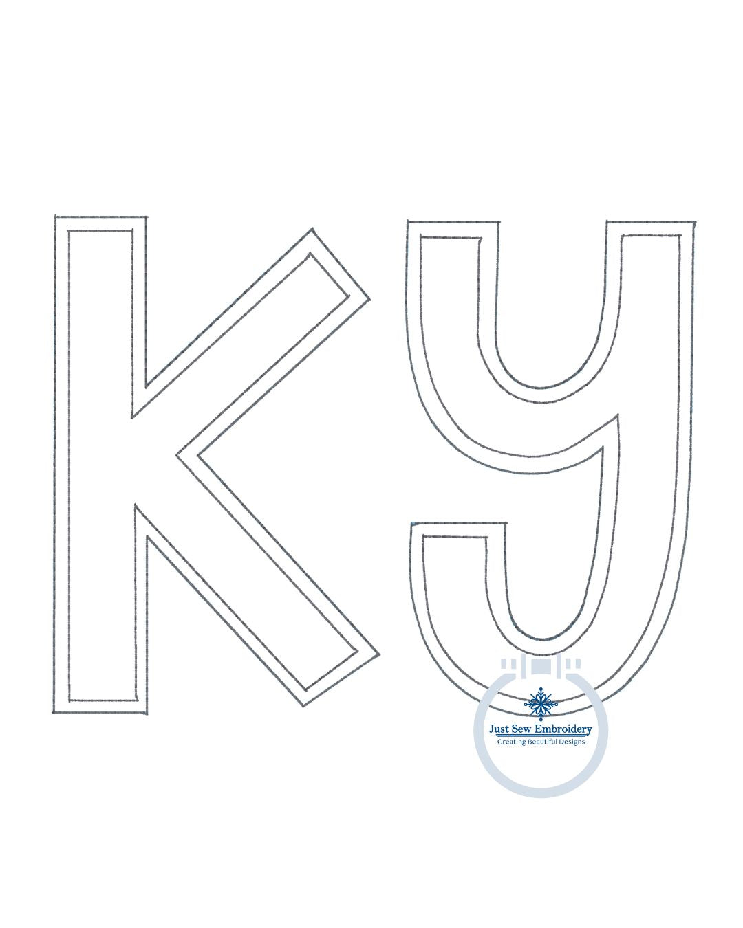 KY Double Line Stitch Raggy Applique Embroidery Design in Three Sizes: 5x7 Hoop, 6x10 Hoop, and 8x12 Hoop