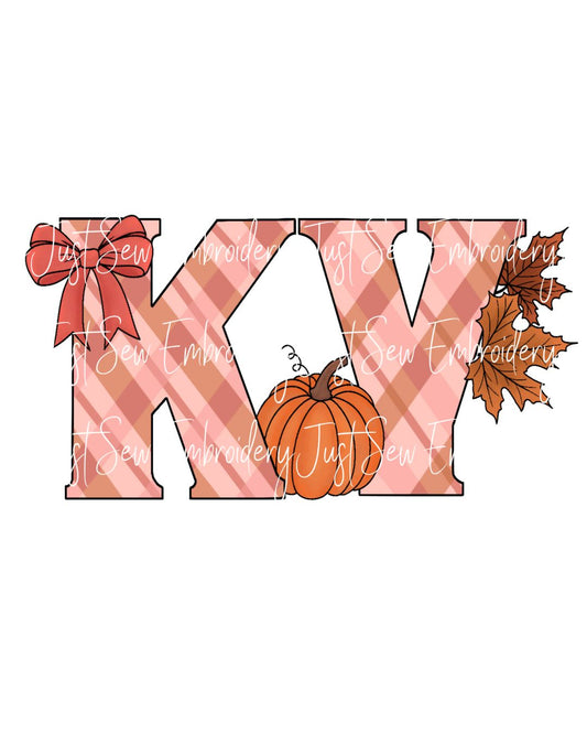 KY Kentucky Fall Bow Pumpkin Leaves CutePrint PNG Hand Drawn Digital File