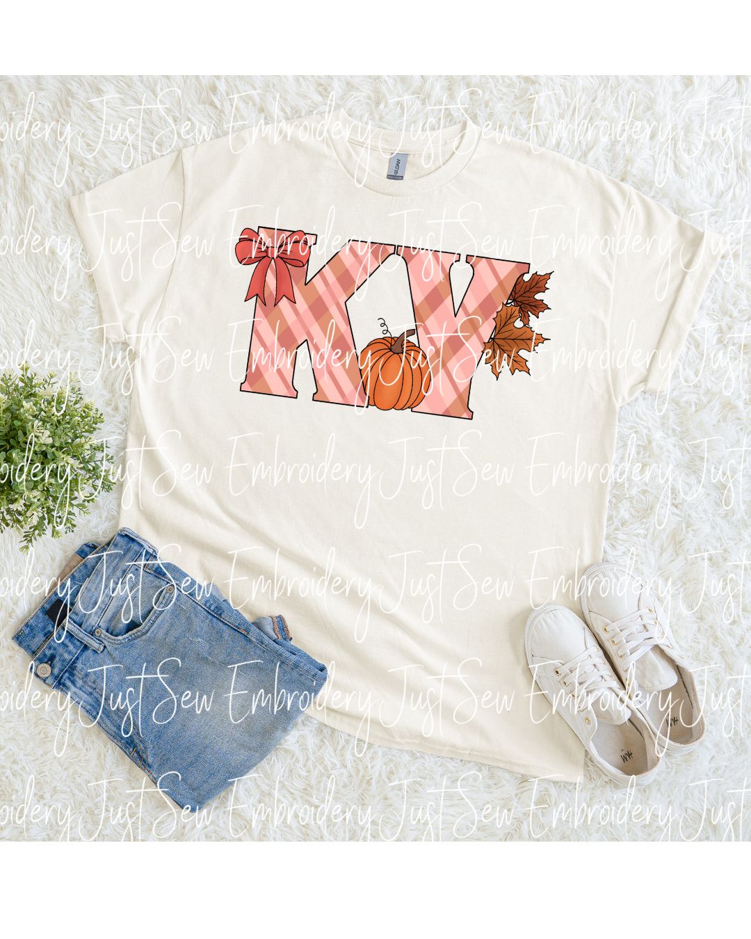 KY Kentucky Fall Bow Pumpkin Leaves CutePrint PNG Hand Drawn Digital File