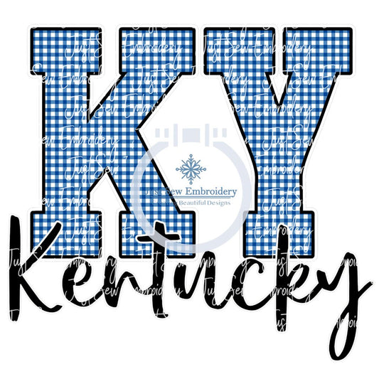 KY Kentucky Gingham Print PNG Digital File Script Royal Blue
