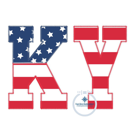 KY American Flag Kentucky Applique Embroidery Design Machine Embroidery ZigZag Stitch July 4 4th of July Independence Five Sizes