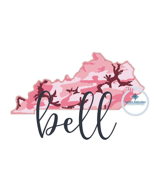 Kentucky Bell Applique State Zigzag Edge Script Satin Stitch Full Chest KY Embroidery Design 8x12 hoop