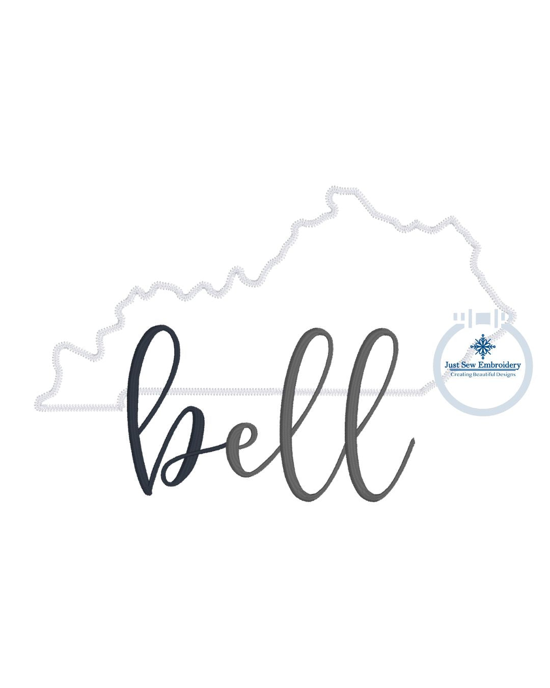 Kentucky Bell Applique State Zigzag Edge Script Satin Stitch Full Chest KY Embroidery Design 8x12 hoop