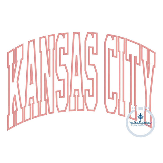 Kansas City Arched Outline Embroidery Machine Design Satin Stitch Three Sizes 6x10, 7x12, and 8x12 Hoop
