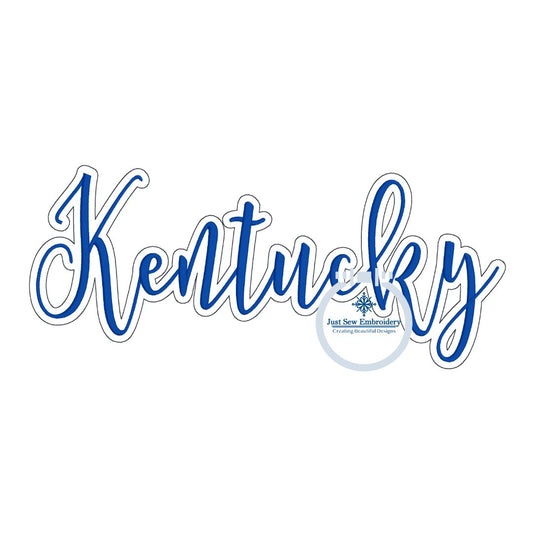 Kentucky Embroidered Script with Bean Stitch Outline KY Six Sizes 7, 8, 9, 10, 11, 12 inches