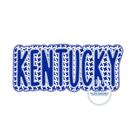 KENTUCKY Two Layer Zigzag Applique Embroidery Three Sizes 8x8 Hoop, 6x10 Hoop and 8x12 Hoop