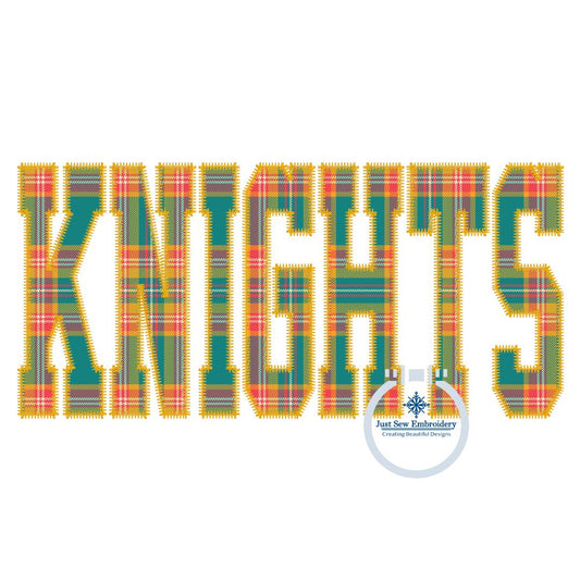 Knights Varsity Zigzag Applique Embroidery Design Six Sizes 7 inches-12 inches wide
