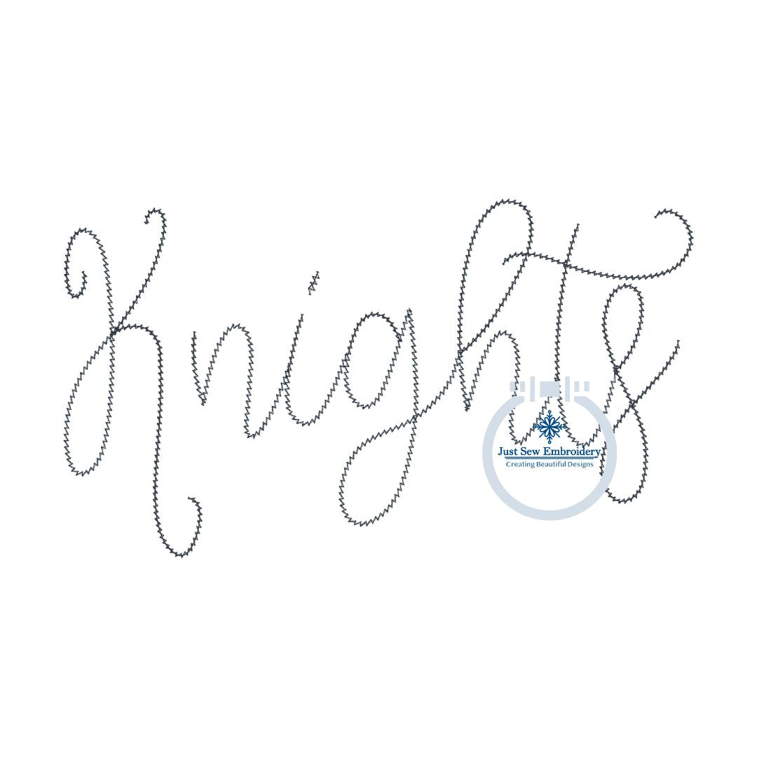 KNIGHTS Script Chenille Yarn Applique Design Machine Embroidery Five Sizes 5x7, 8x8, 9x9, 6x10, 7x12 Hoop