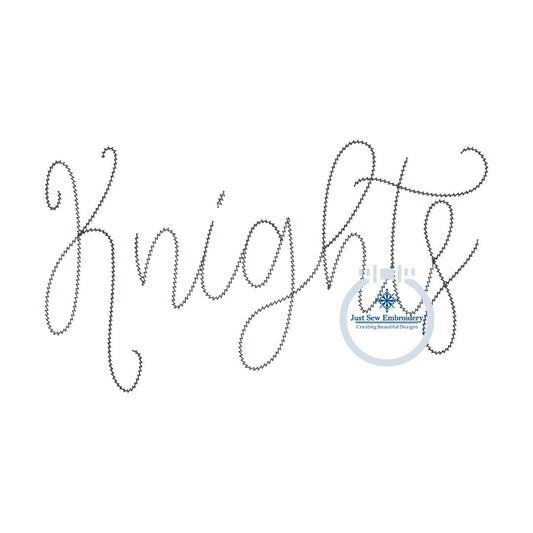 KNIGHTS Script Chenille Yarn Applique Design Machine Embroidery Five Sizes 5x7, 8x8, 9x9, 6x10, 7x12 Hoop