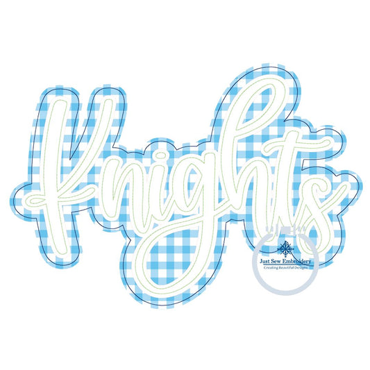 Knights Double Raggy Applique Embroidery Two Layer Bean Stitch Design Five Sizes 5x7, 8x8, 6x10, 7x12, and 8x12 Hoops