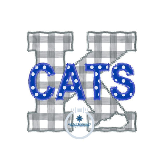 K with CATS Zigzag Applique Embroidery State Cutout Design Three Sizes Kentucky KY Three Sizes 6x10, 7x12, and 8x12 Hoop
