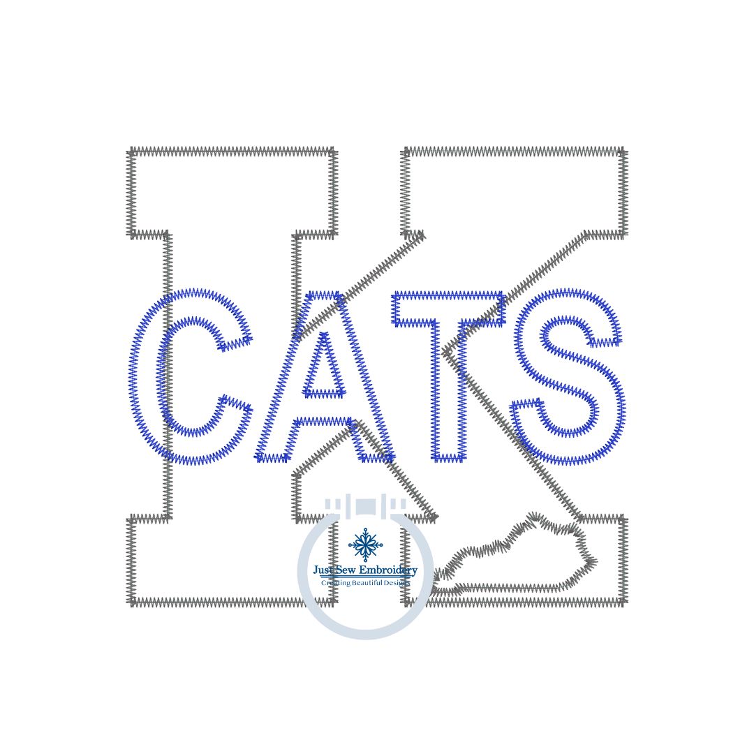 K with CATS Zigzag Applique Embroidery State Cutout Design Three Sizes Kentucky KY Three Sizes 6x10, 7x12, and 8x12 Hoop