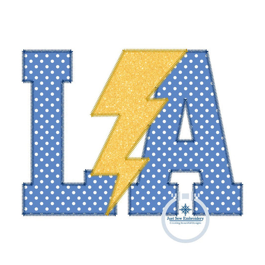 LA Lightning Bolt Applique Embroidery Design ZigZag Stitch Louisiana Six Sizes 4x4, 5x7, 8x8, 6x10, 7x12, and 8x12 Hoop