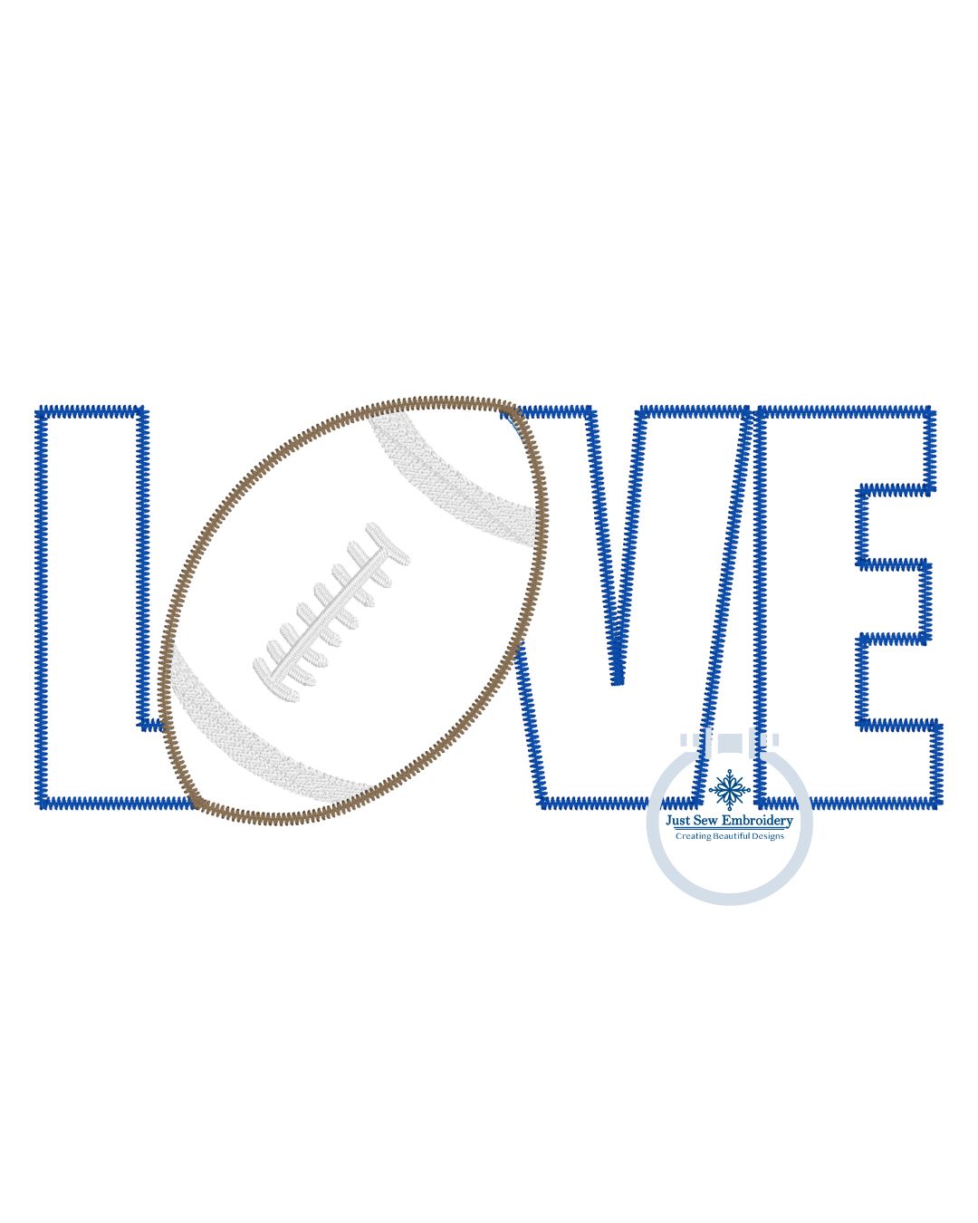 LOVE Football Zigzag Applique Machine Embroidery Design 8x12 Hoop