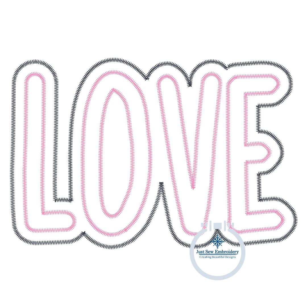 LOVE Two Layer Zigzag Applique Embroidery Design Valentine's Day Five Sizes 5x7, 8x8, 6x10, 7x12, and 8x12 Hoop
