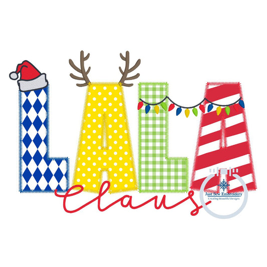 LALA Claus Christmas Applique Embroidery Design Zigzag Applique Five Sizes 5x7, 8x8, 6x10, 7x12, and 8x12 Hoop