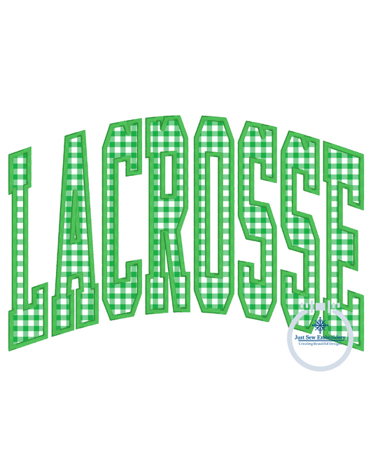 Lacrosse Arched Satin Applique Machine Embroidery Design Four Sizes 8x8, 6x10, 7x12, and 8x12 Hoop