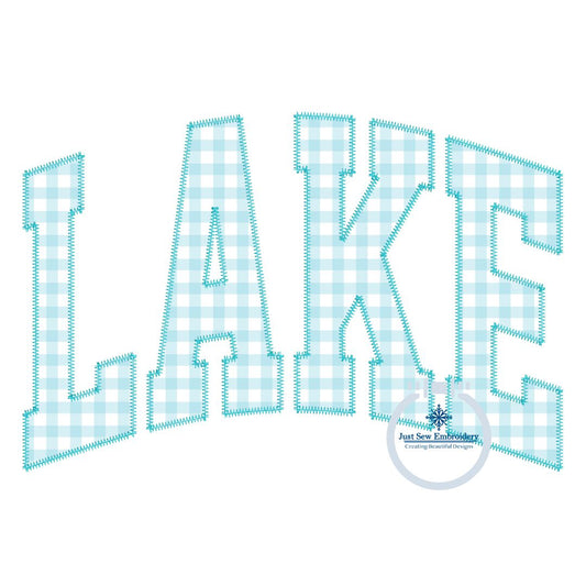 LAKE Arched Applique Embroidery Design ZigZag Stitch Six Sizes 5x7, 8x8, 6x10, 9x9, 7x12, and 8x12 Hoop