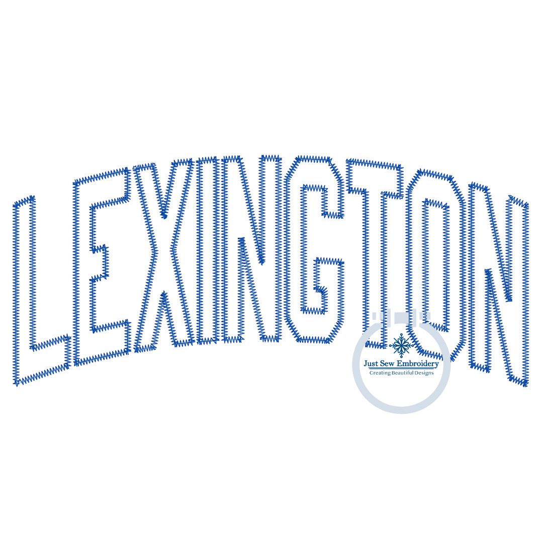 Lexington Arched Zigzag Applique Embroidery Design Kentucky KY Three Sizes 10 inches, 11 inches, and 12 inches wide