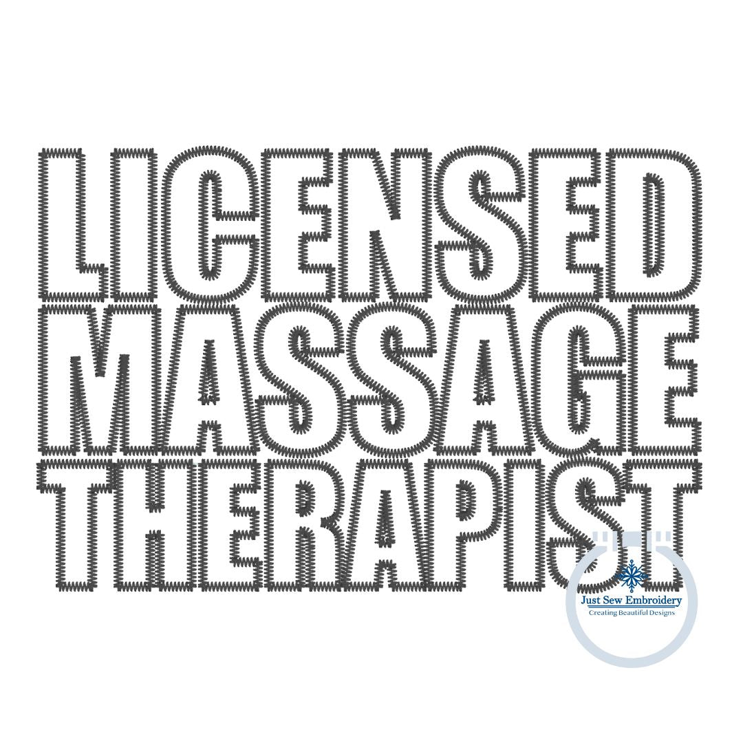 Licensed Massage Therapist Block ZigZag Applique Embroidery Quick Stitch Shirt Design 8x12 Hoop