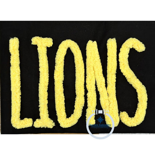 LIONS Tall Skinny Chenille Yarn Applique Design Machine Embroidery Five Sizes 5x7, 8x8, 6x10, 7x12, 8x12 Hoop