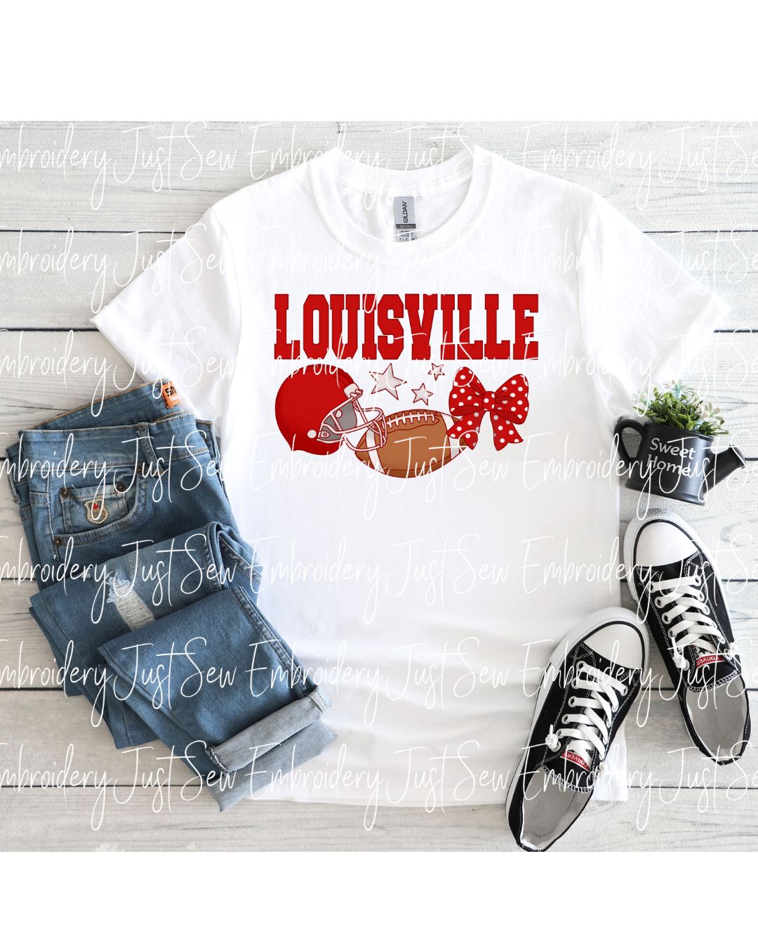 Louisville Football Helmet, Football, and Bow Print PNG Hand Drawn Digital File
