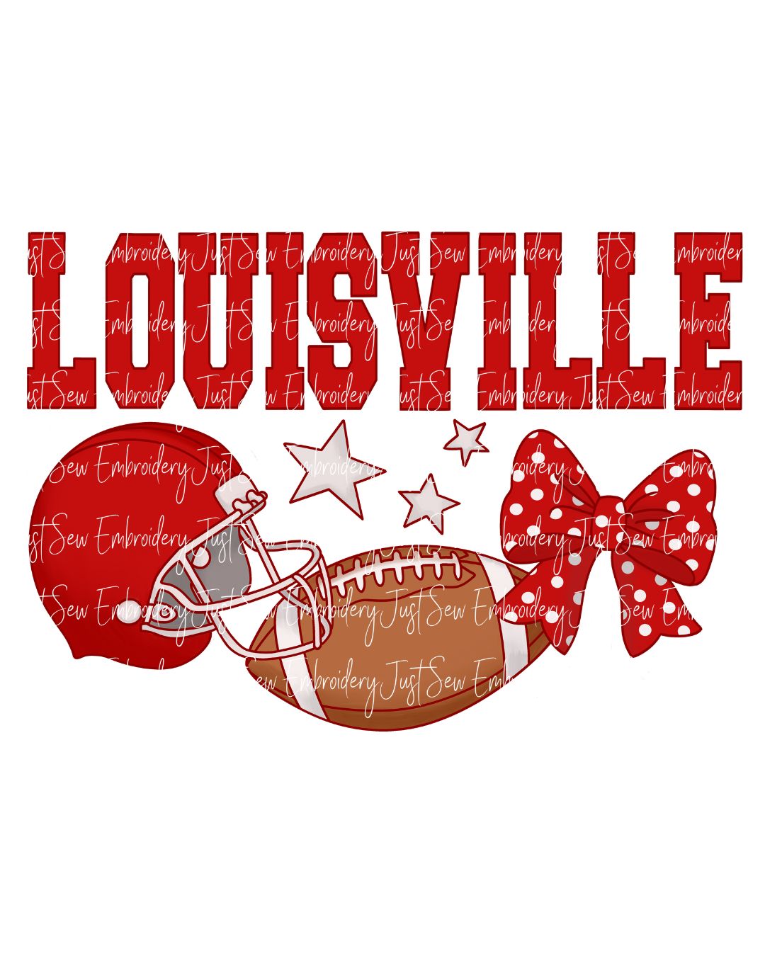 Louisville Football Helmet, Football, and Bow Print PNG Hand Drawn Digital File