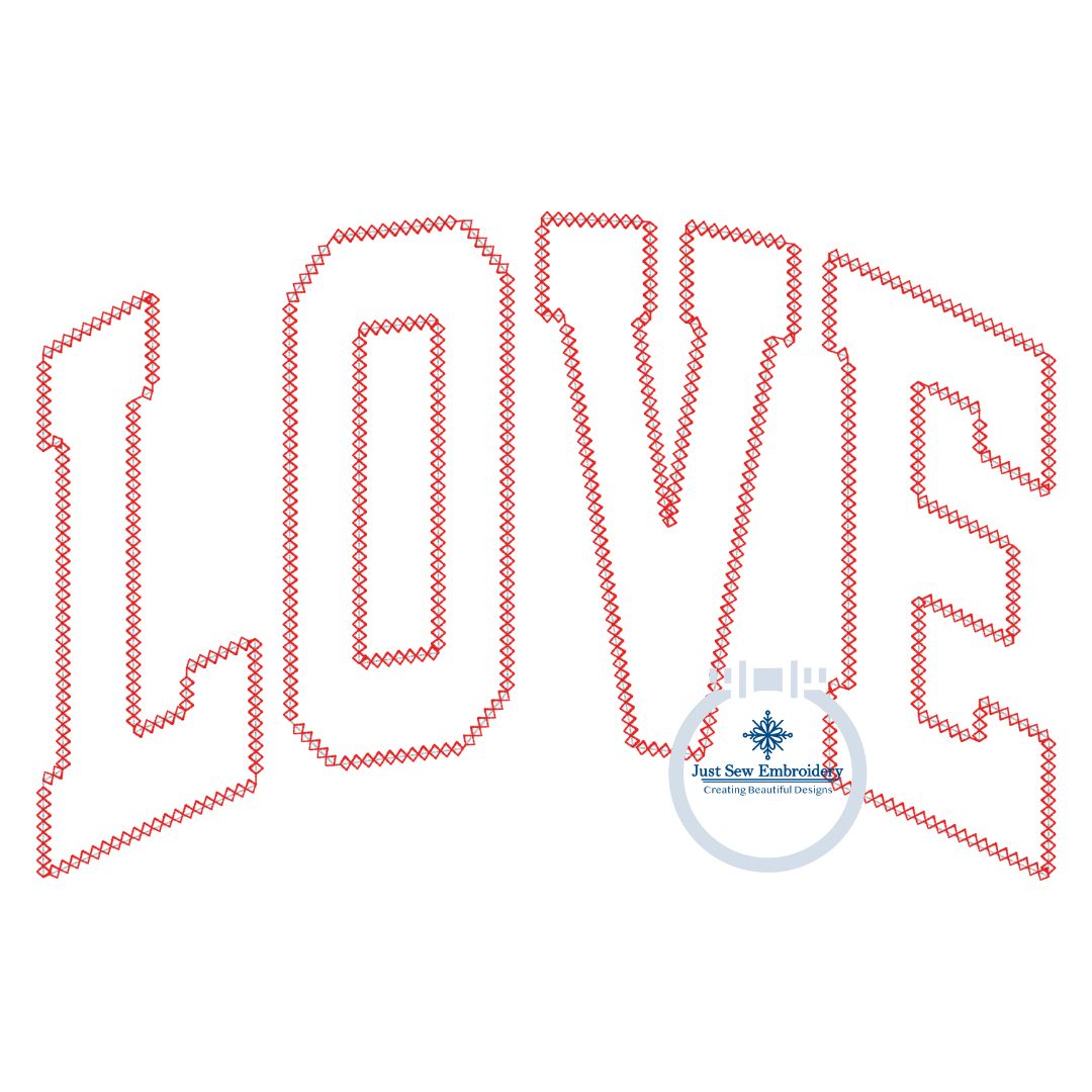 LOVE Arched Applique Embroidery Design Diamond Edge Stitch Valentine's Day Gift Six Sizes 5x7, 8x8, 9x9, 6x10, 7x12, 8x12 Hoop