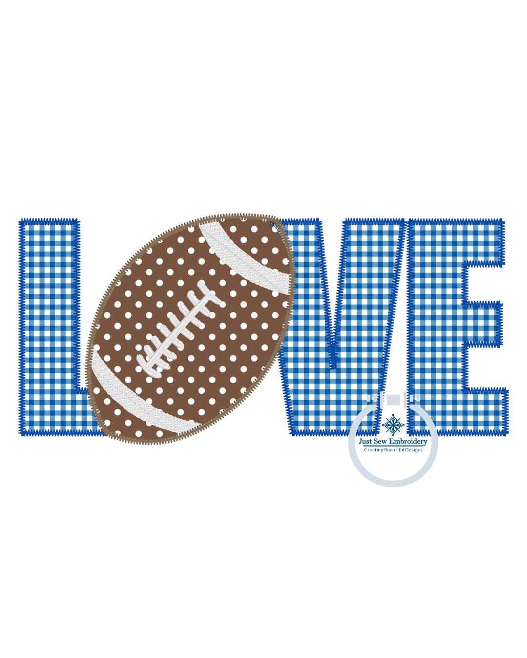 LOVE Football Zigzag Applique Machine Embroidery Design 8x12 Hoop