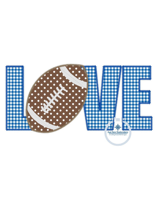 LOVE Football Zigzag Applique Machine Embroidery Design 8x12 Hoop
