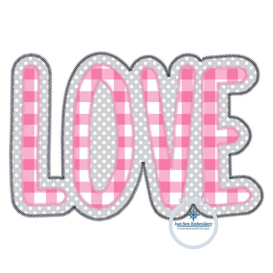 LOVE Two Layer Zigzag Applique Embroidery Design Valentine's Day Five Sizes 5x7, 8x8, 6x10, 7x12, and 8x12 Hoop