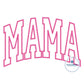 MAMA Arched Satin Applique Embroidery Design Academic Font Four Sizes 5x7, 6x10, 8x8, and 8x12 Hoop