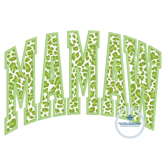 MAMAW Arched Applique Embroidery Design Satin Stitch Five Sizes 8x8, 9x9, 6x10, 7x12, and 8x12 Hoop