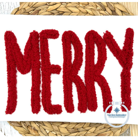 Merry Tall Skinny Chenille Applique Machine Embroidery Design Five Sizes 5x7, 8x8, 6x10, 7x12 and 8x12 Hoop