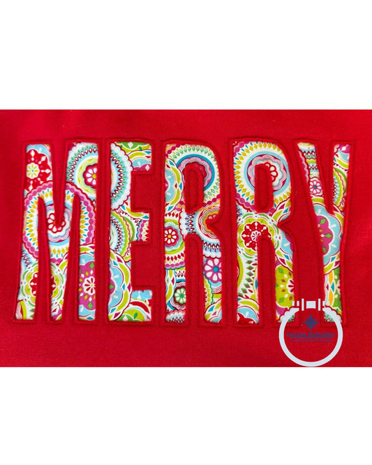 MERRY Reverse Applique Embroidery Design Bean Stitch Five Sizes 5x7, 8x8, 9x9, 6x10, and 7x12