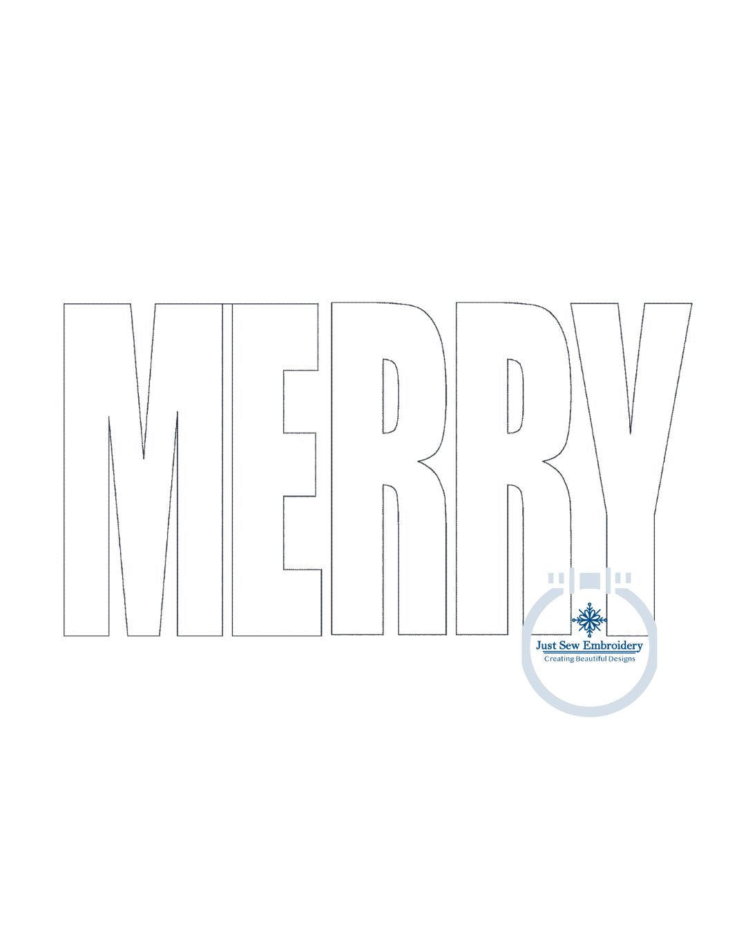 MERRY Reverse Applique Embroidery Design Bean Stitch Five Sizes 5x7, 8x8, 9x9, 6x10, and 7x12