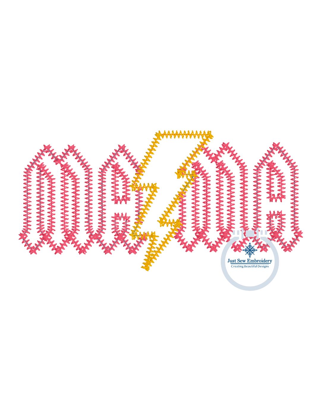 Rocker Mama Applique Embroidery Design Zigzag Stitch Edge Lightning Bolt Hat Size