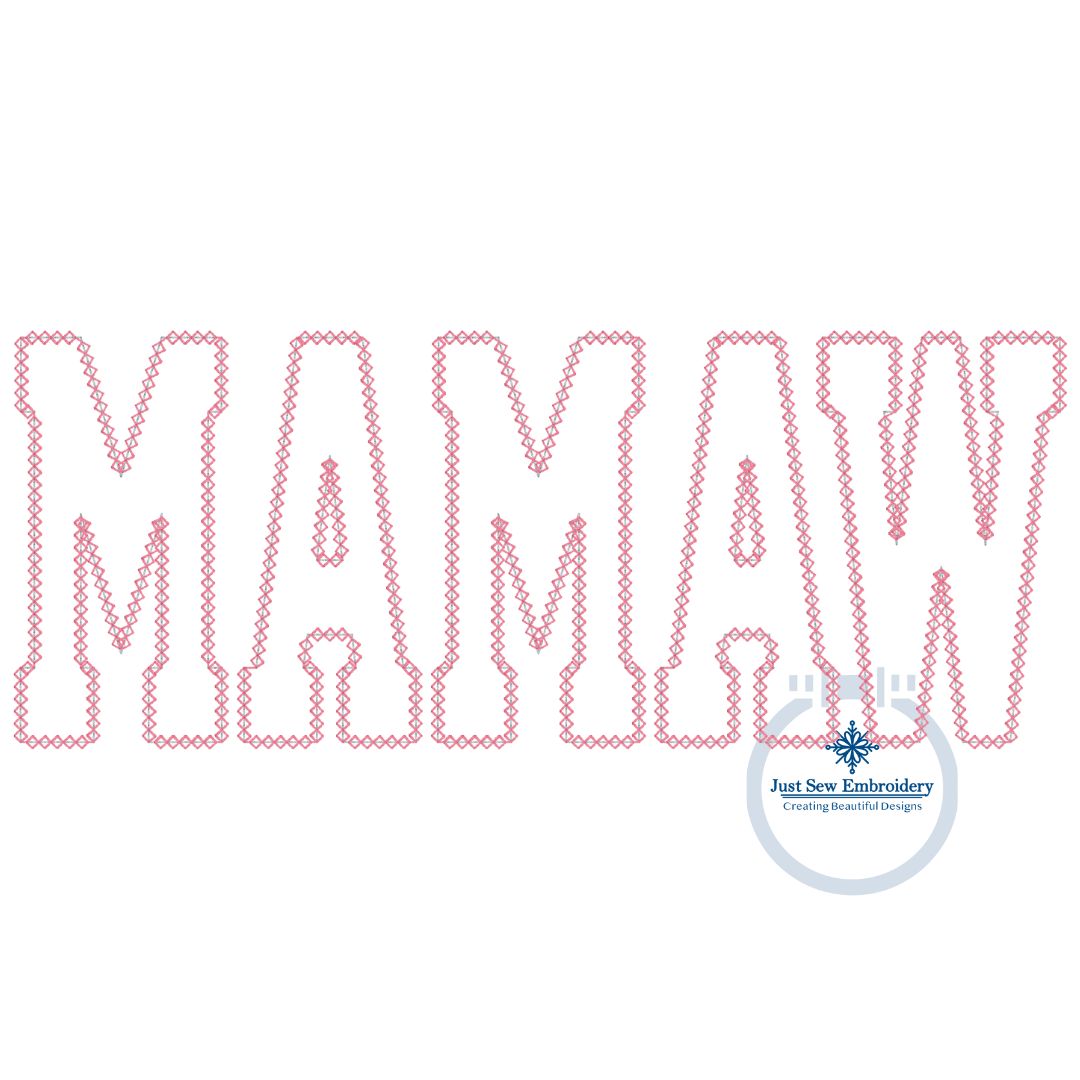 Mamaw Academic Diamond Applique Embroidery Design Six Sizes 7, 8, 9, 10, 11, and 12 Inches Wide
