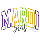 Mardi Gras Arched Applique Embroidery Satin Script Design Machine Embroidery Five Sizes 5x7, 8x8, 6x10, 7x12, and 8x12 Hoop