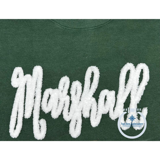 Marshall Chenille Yarn Applique Embroidery Design Four Sizes 5x7, 8x8, 6x10, and 7x12 Hoop