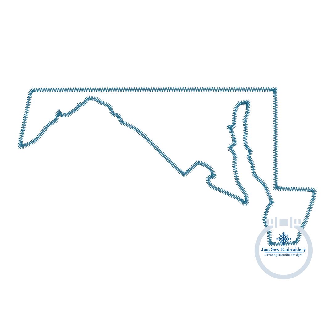 Maryland State Outline Embroidered Zigzag Stitch State MD Five Sizes 5x7, 8x8, 9x9, 6x10, and 7x12 Hoop